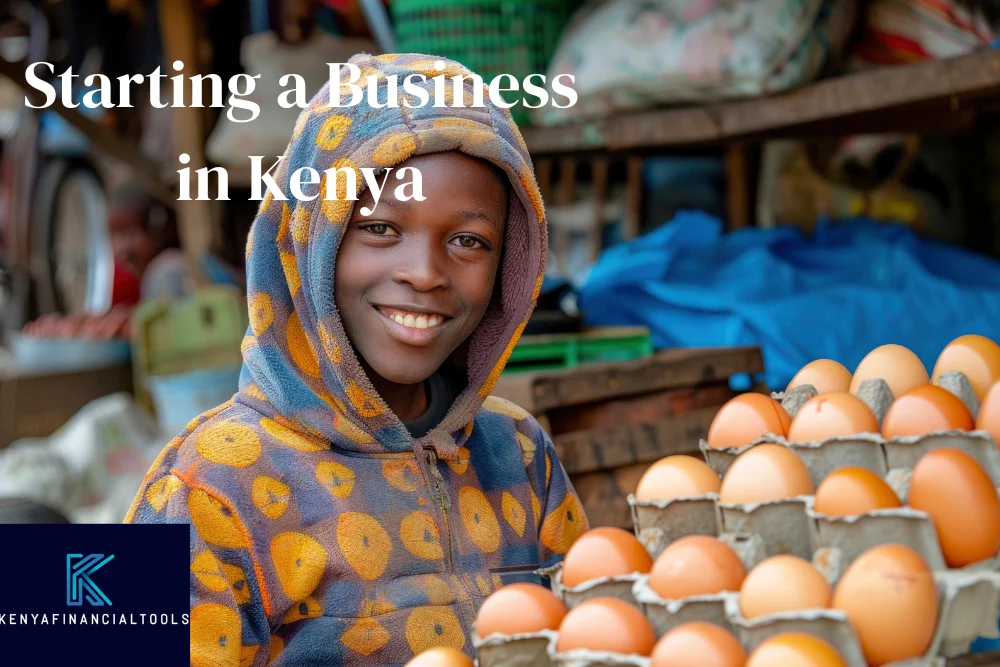 a small kid next to eggs with text how to small business in kenya