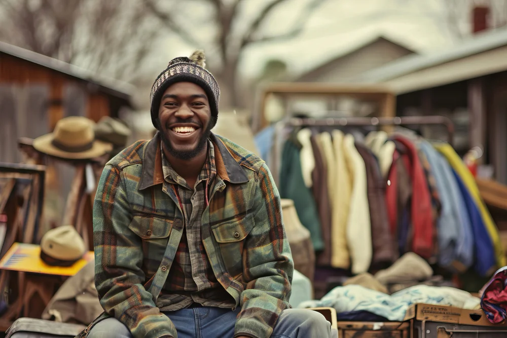 a man selling clothes 